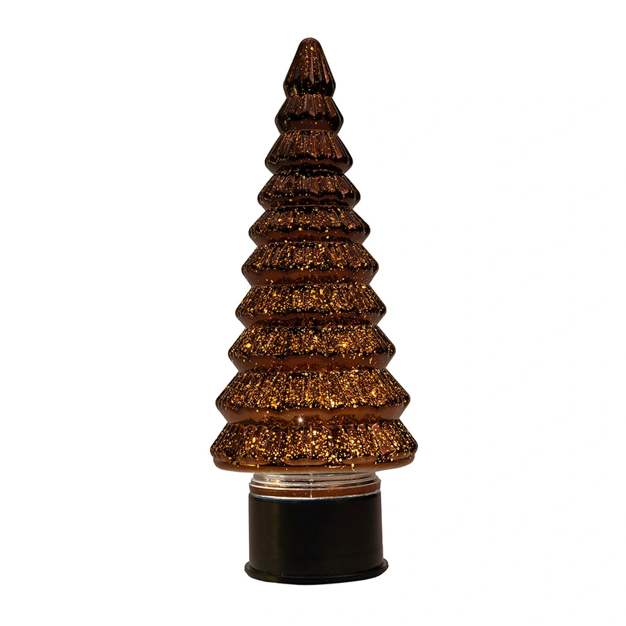Kerstboompje Glas LED Draaiend Ø13x35 cm - Metallic Brons - afbeelding 2