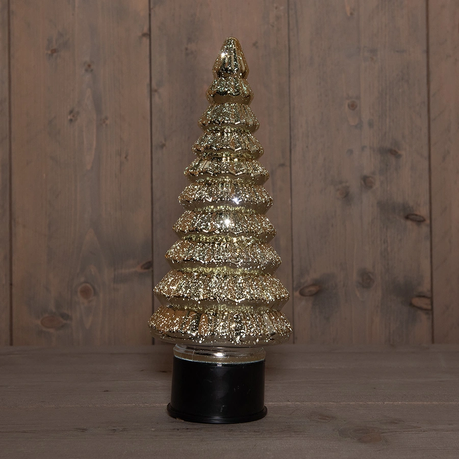 Kerstboompje Glas LED Draaiend Ø13x35 cm - Metallic Goud - afbeelding 1