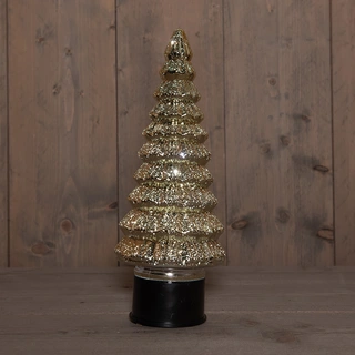Kerstboompje Glas LED Draaiend Ø13x35 cm - Metallic Goud - afbeelding 1