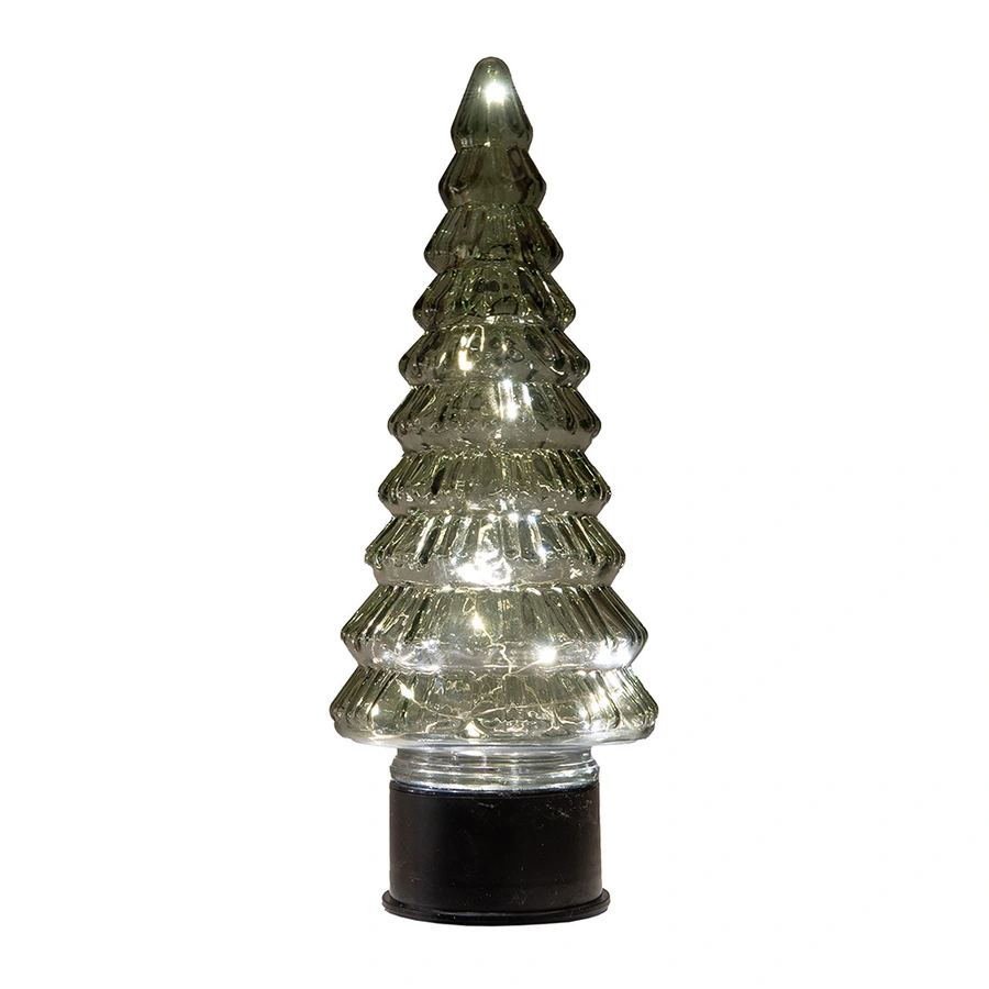Kerstboompje Glas LED Draaiend Ø13x35 cm - Groen - afbeelding 2