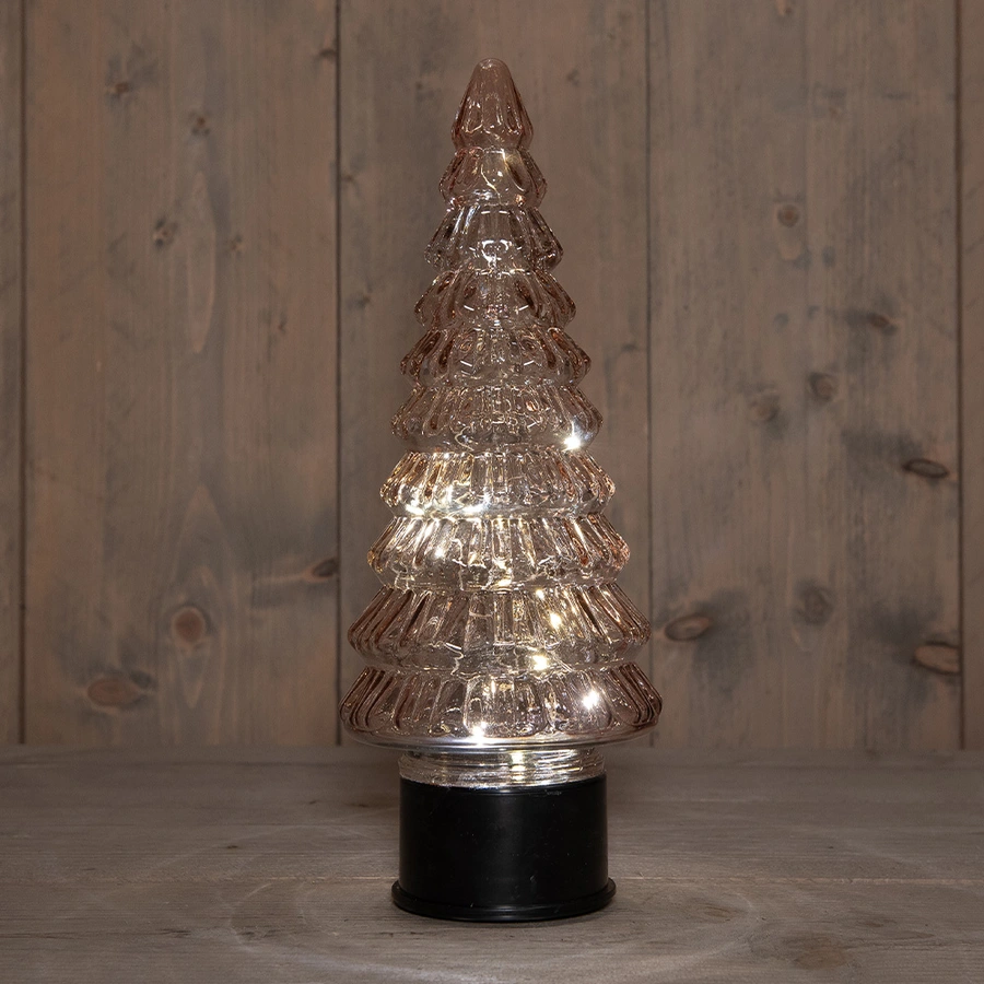 Kerstboompje Glas LED Draaiend Ø13x35 cm - Roze - afbeelding 1