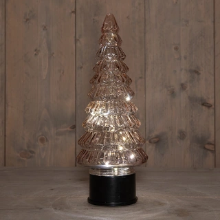 Kerstboompje Glas LED Draaiend Ø13x35 cm - Roze - afbeelding 1