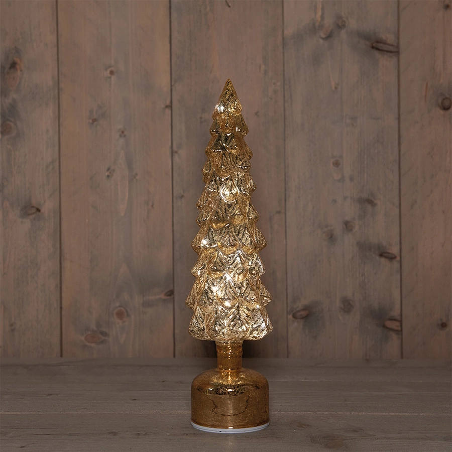 LED Kerstboompje Glas Draaiend Ø9,5x38 cm - Goud - afbeelding 1