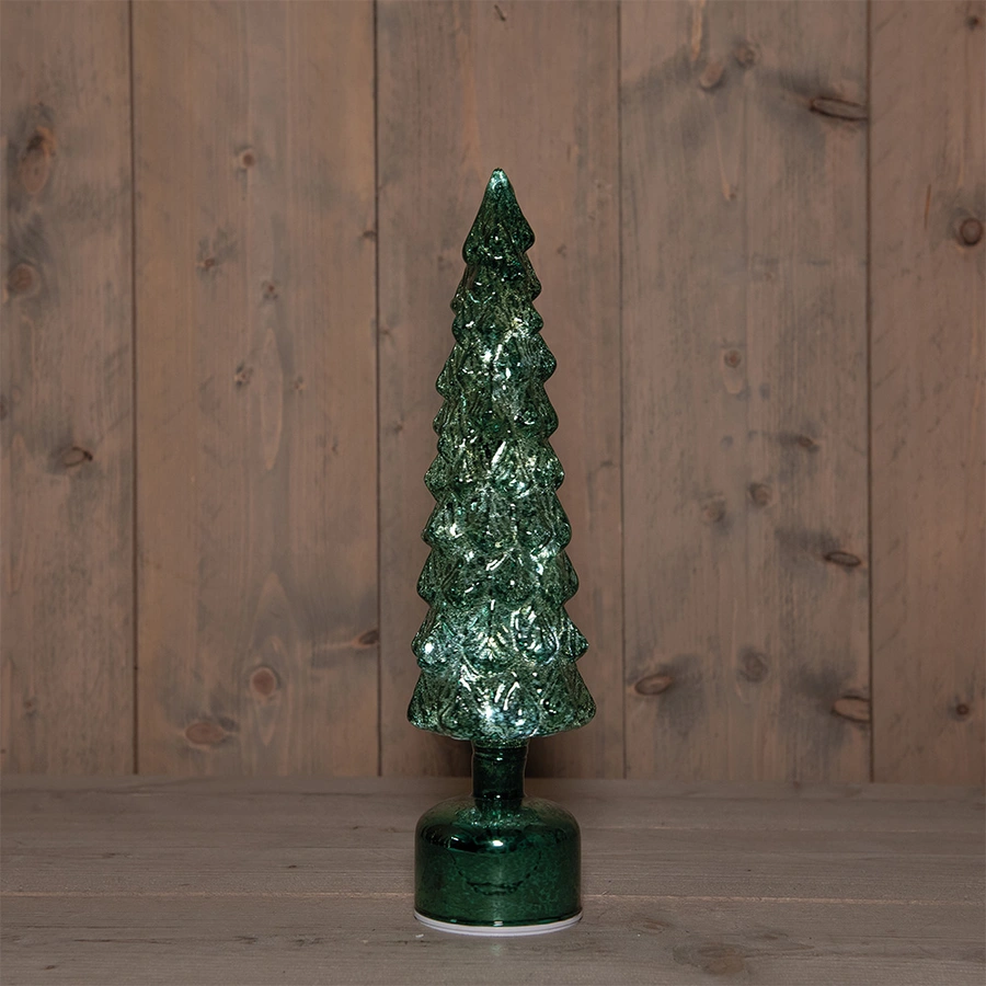 LED Kerstboompje Glas Draaiend Ø9,5x38 cm - Groen - afbeelding 1