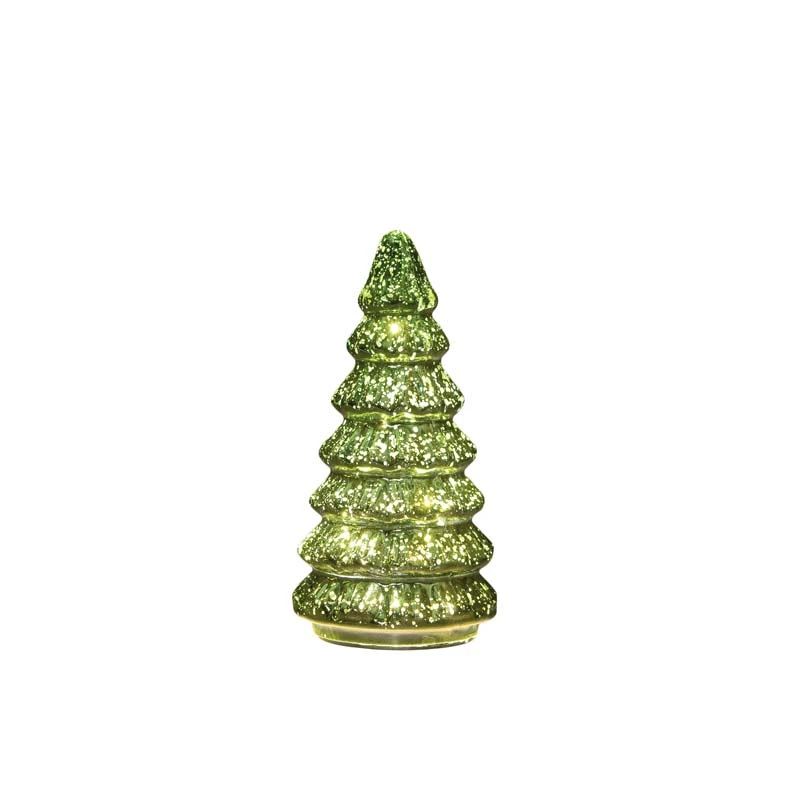 Kerstboompje Glas LED Ø9,5x18,5 cm - Metallic Groen - afbeelding 1