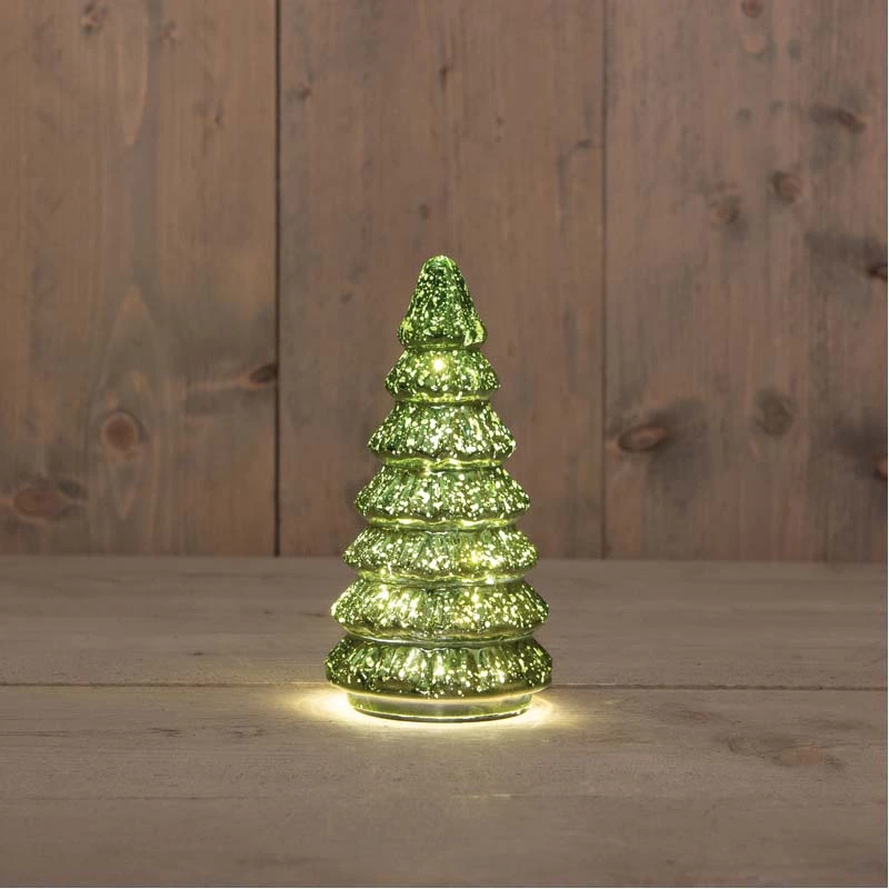 Kerstboompje Glas LED Ø9,5x18,5 cm - Metallic Groen - afbeelding 2