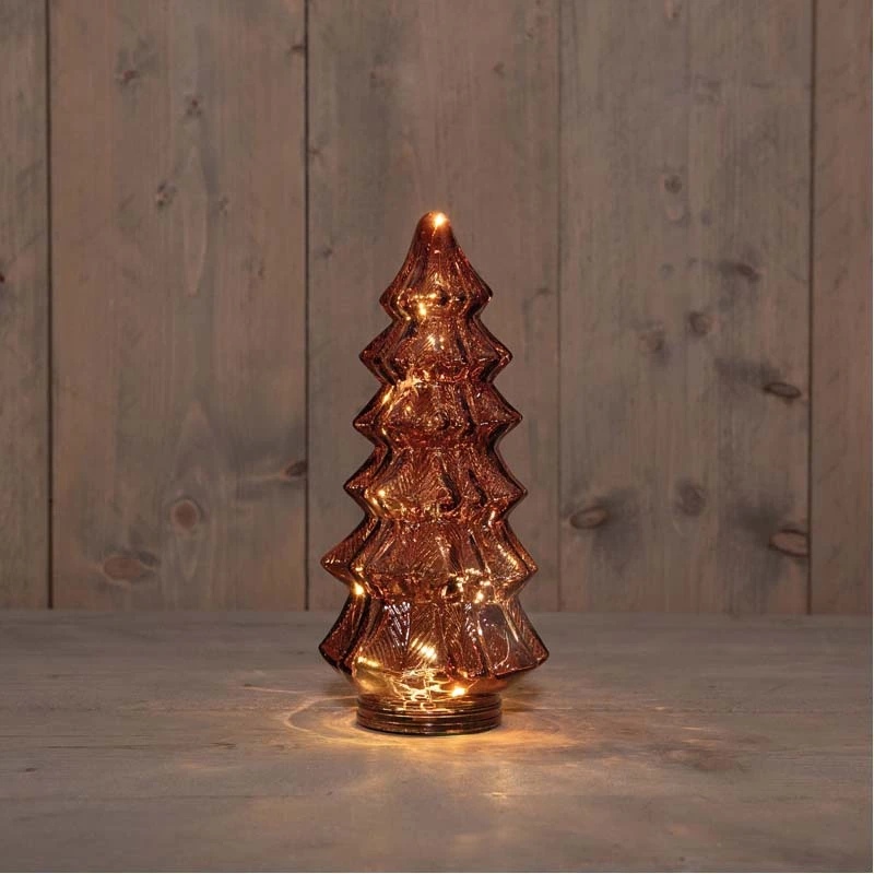 Kerstboompje Glas LED Ø13,5x26 cm - Bordeaux - afbeelding 2