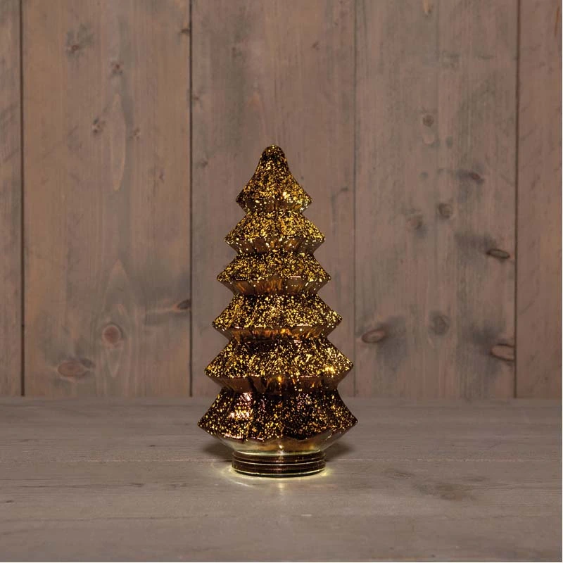 Kerstboompje Glas LED Ø13,5x26 cm - Metallic Brons - afbeelding 2