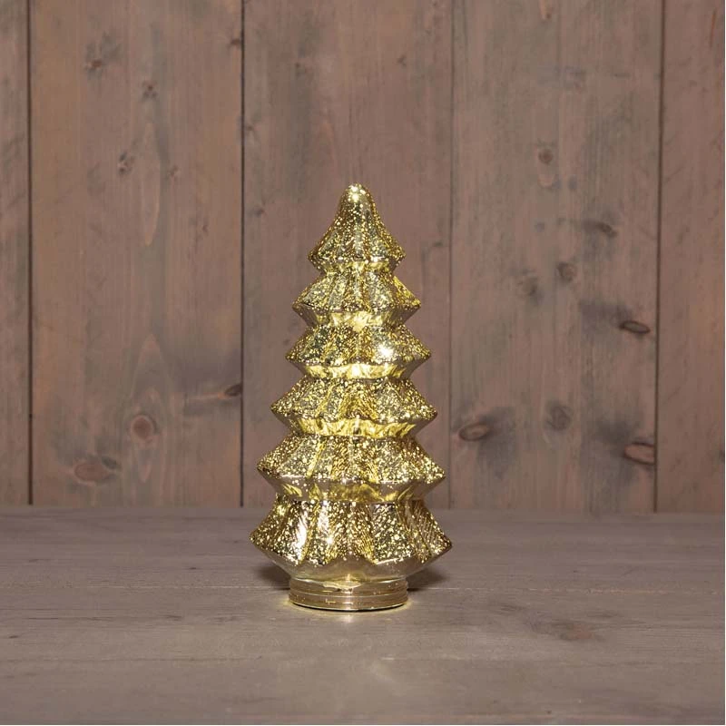 Kerstboompje Glas LED Ø13,5x26 cm - Metallic Goud - afbeelding 2