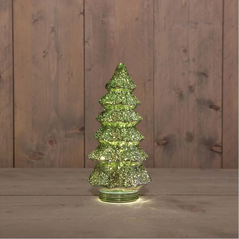 Kerstboompje Glas LED Ø13,5x26 cm - Metallic Groen - afbeelding 2