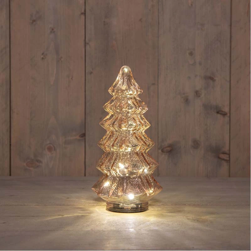 Kerstboompje Glas LED Ø13,5x26 cm - Roze - afbeelding 2
