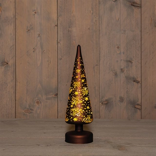 Kerstboompje Glas LED Ø9x30 cm - Donkerbruin/Goud - afbeelding 1