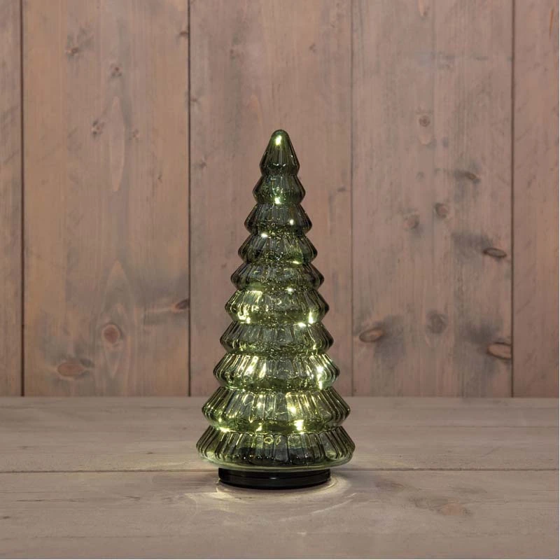 Kerstboompje Glas Draaiend Ø13,3x30 cm - Groen - afbeelding 2