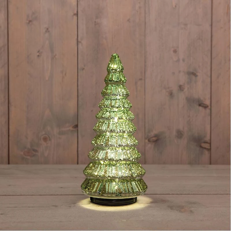 Kerstboompje Glas Draaiend Ø13,3x30 cm - Metallic Groen - afbeelding 2