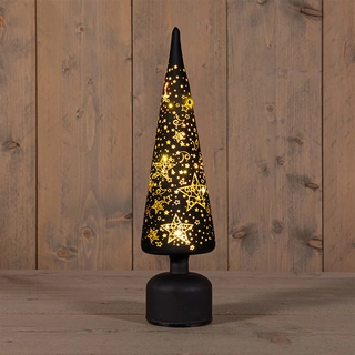 Kerstboompje Glas LED Draaiend Ø10x39 cm - Zwart/Goud - afbeelding 1