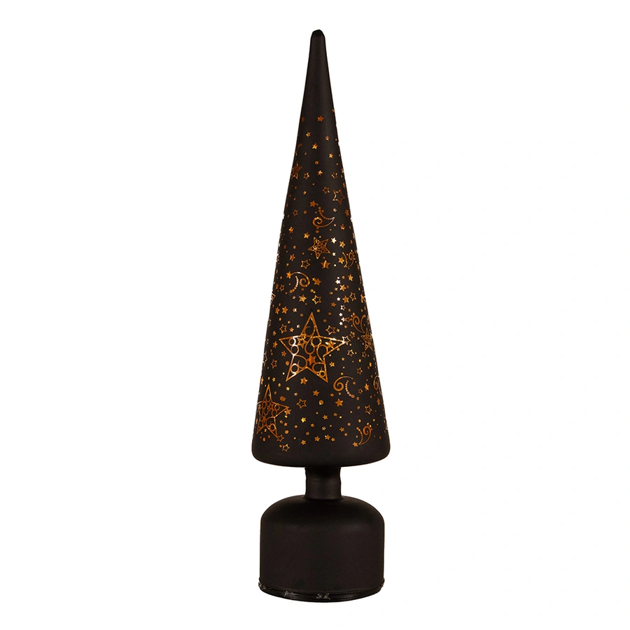 Kerstboompje Glas LED Draaiend Ø10x39 cm - Zwart/Goud - afbeelding 2