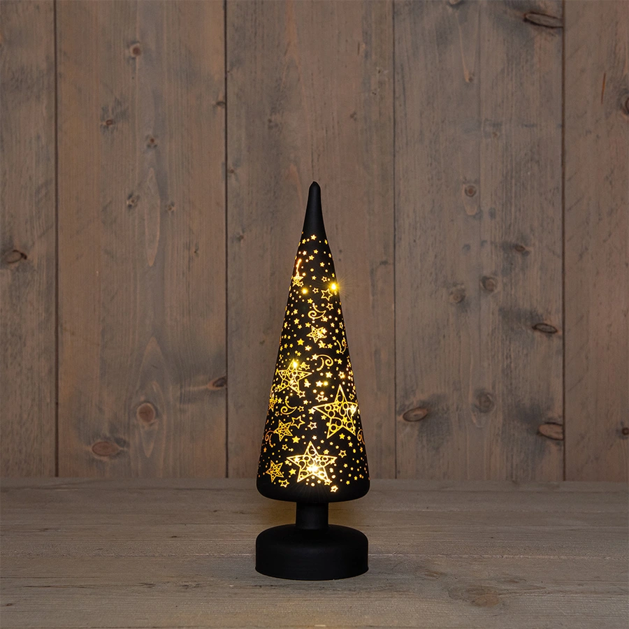 Kerstboompje Glas LED Ø9x30 cm - Zwart/Goud - afbeelding 1