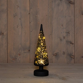 Kerstboompje Glas LED Ø9x30 cm - Zwart/Goud - afbeelding 1