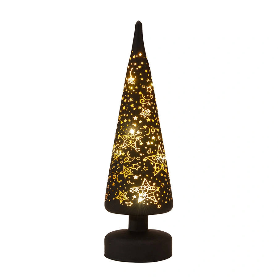 Kerstboompje Glas LED Ø9x30 cm - Zwart/Goud - afbeelding 2