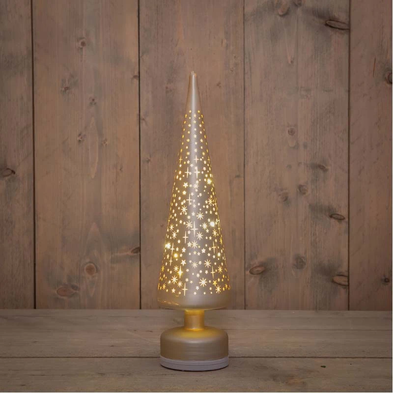 Kerstboompje Glas Draaiend Ø10x39 cm - Champagne - afbeelding 2