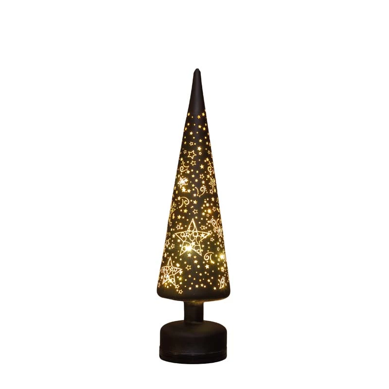 Kerstboompje Glas Draaiend 10x39 cm - Zwart/Goud - afbeelding 1
