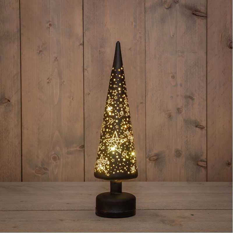 Kerstboompje Glas Draaiend 10x39 cm - Zwart/Goud - afbeelding 2