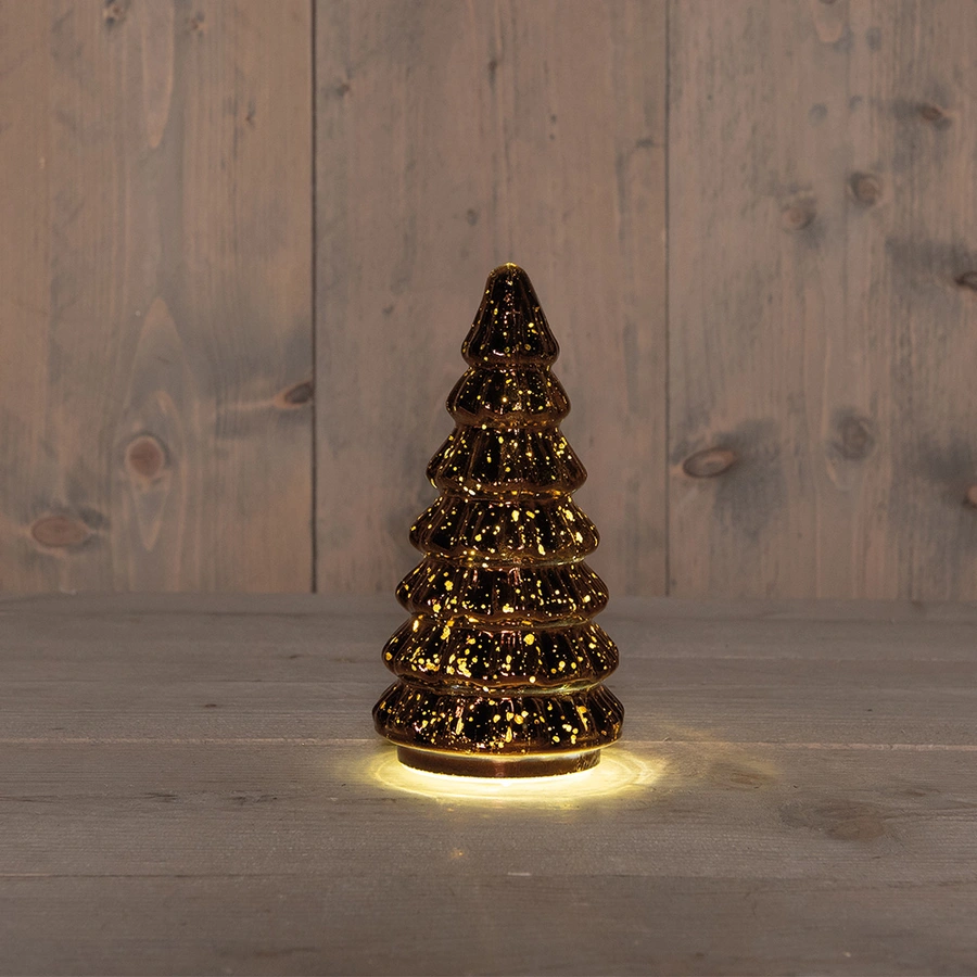 Kerstboompje Glas LED Ø9,5x18,5 cm - Metallic Brons - afbeelding 1