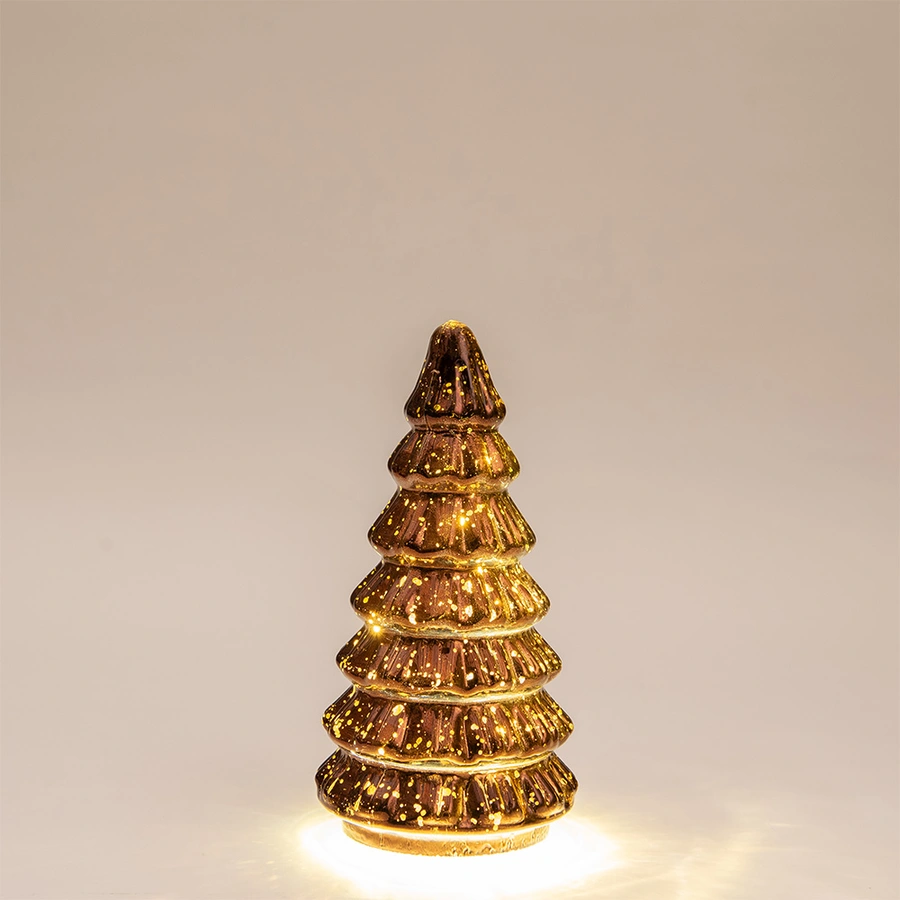 Kerstboompje Glas LED Ø9,5x18,5 cm - Metallic Brons - afbeelding 2