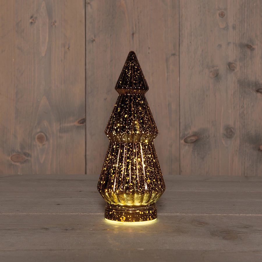 Kerstboompje Glas LED Ø10x23,5 cm - Metallic Brons - afbeelding 1