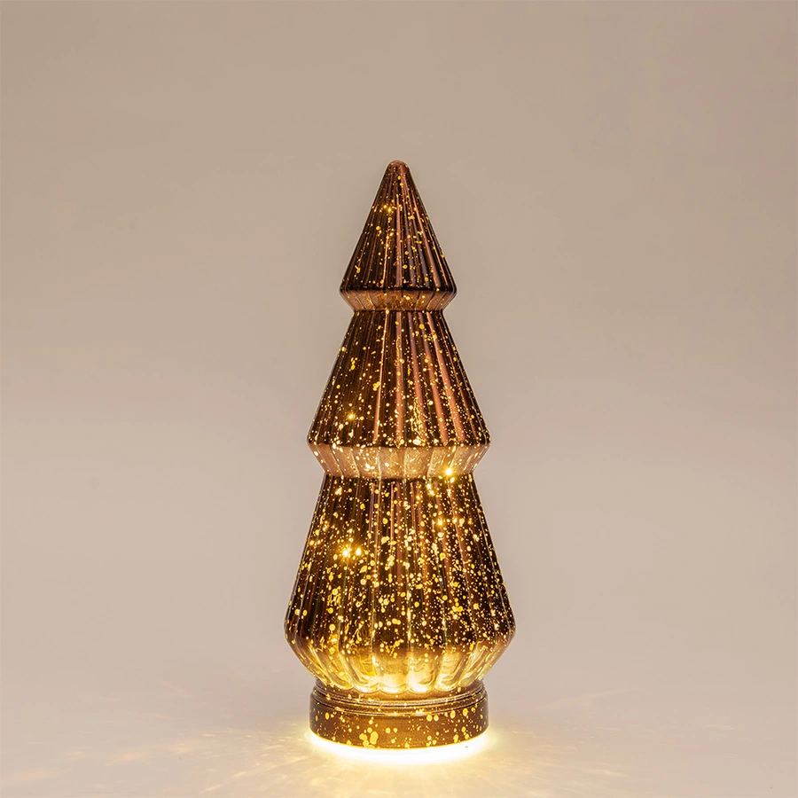 Kerstboompje Glas LED Ø10x23,5 cm - Metallic Brons - afbeelding 2