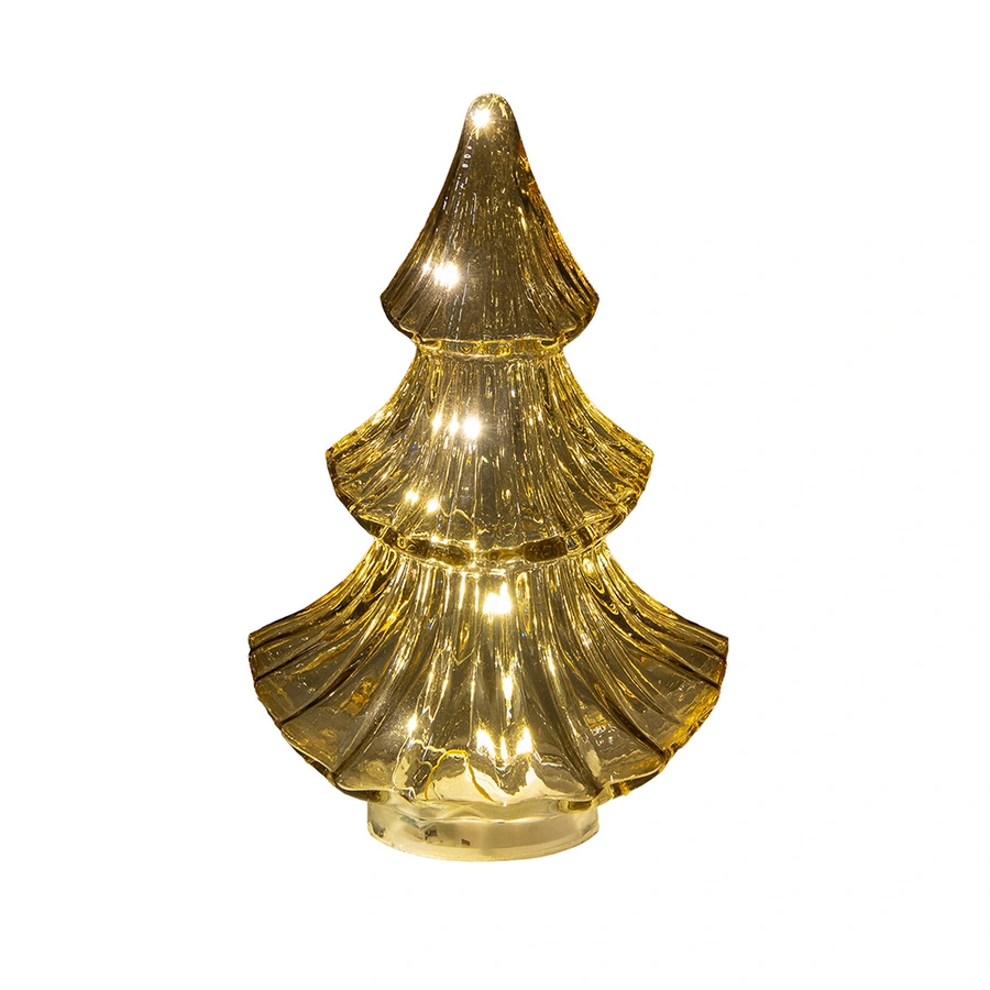 Kerstboompje Glas LED 15,5x9,5x24 cm - Amber - afbeelding 2