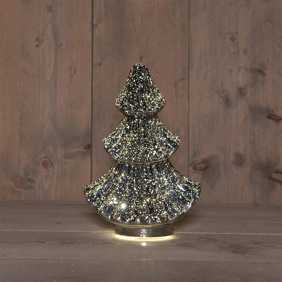 Kerstboompje Glas LED 15,5x9,5x24 cm - Metallic Antraciet - afbeelding 1