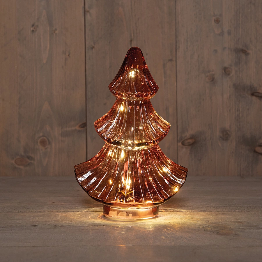 Kerstboompje Glas LED 15,5x9,5x24 cm - Bordeaux - afbeelding 1