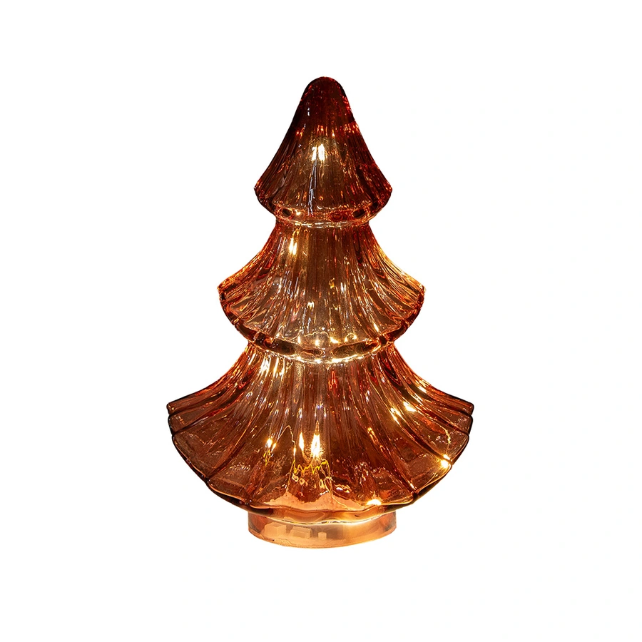 Kerstboompje Glas LED 15,5x9,5x24 cm - Bordeaux - afbeelding 2