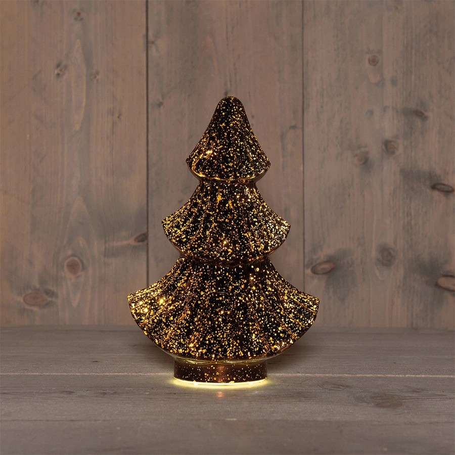 Kerstboompje Glas LED 15,5x9,5x24 cm - Metallic Brons - afbeelding 1