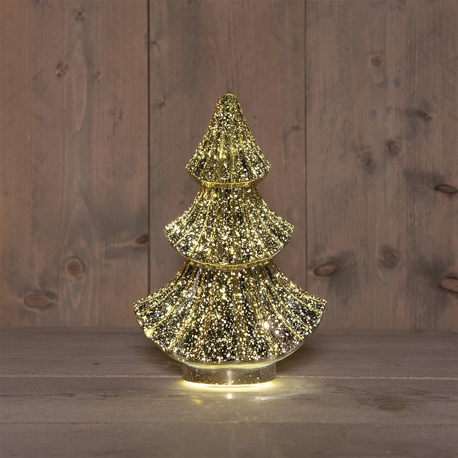 Kerstboompje Glas LED 15,5x9,5x24 cm - Metallic Goud - afbeelding 1