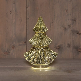 Kerstboompje Glas LED 15,5x9,5x24 cm - Metallic Goud - afbeelding 1
