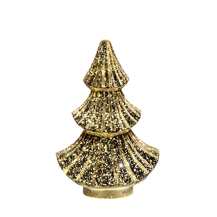 Kerstboompje Glas LED 15,5x9,5x24 cm - Metallic Goud - afbeelding 2