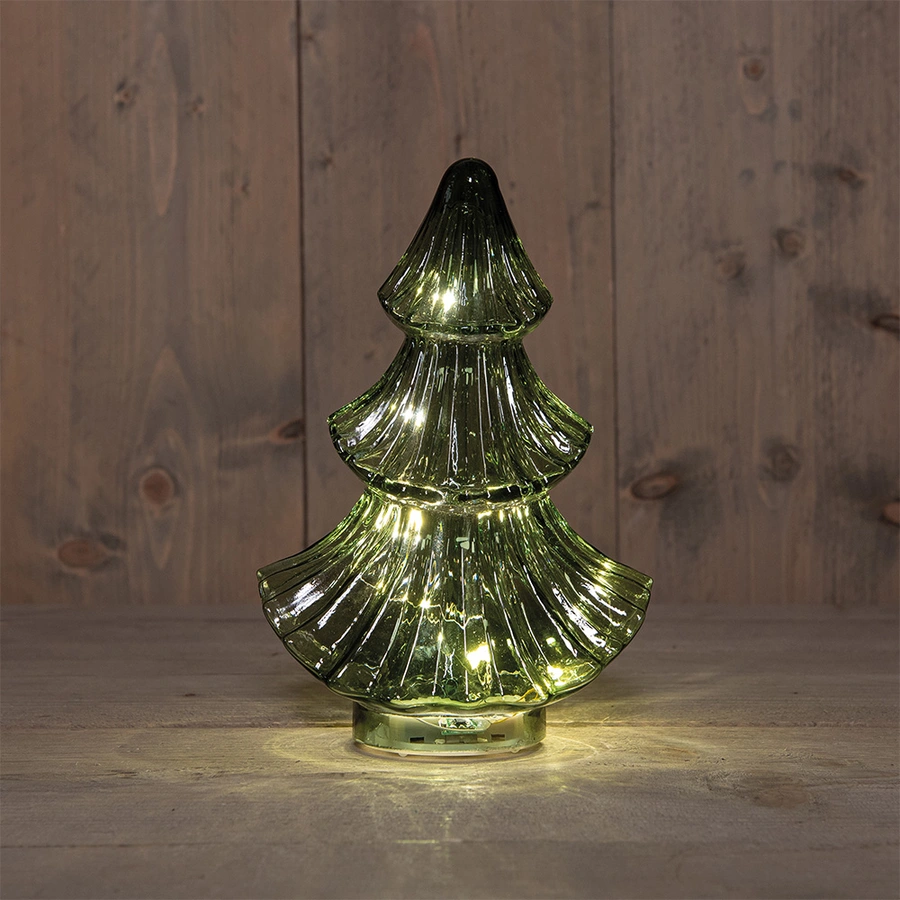 Kerstboompje Glas LED 15,5x9,5x24 cm - Groen - afbeelding 1