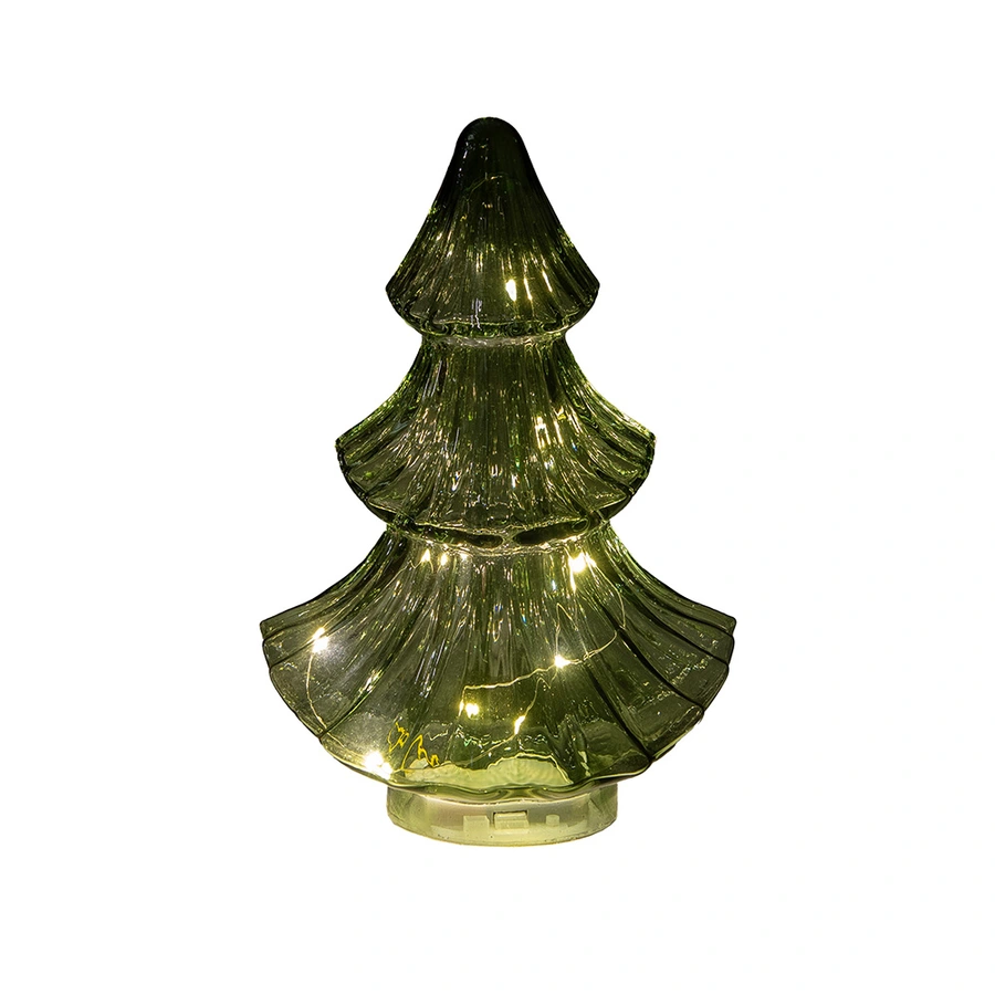 Kerstboompje Glas LED 15,5x9,5x24 cm - Groen - afbeelding 2