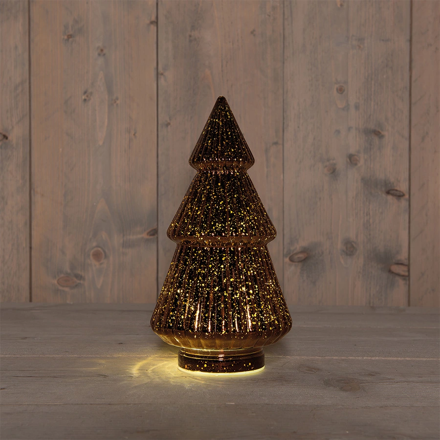 Kerstboompje Glas LED Ø15x28,5 cm - Metallic Brons - afbeelding 1