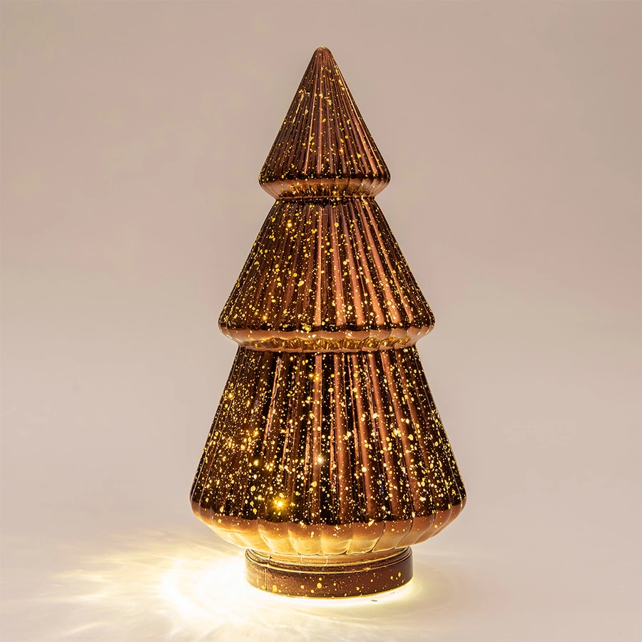 Kerstboompje Glas LED Ø15x28,5 cm - Metallic Brons - afbeelding 2