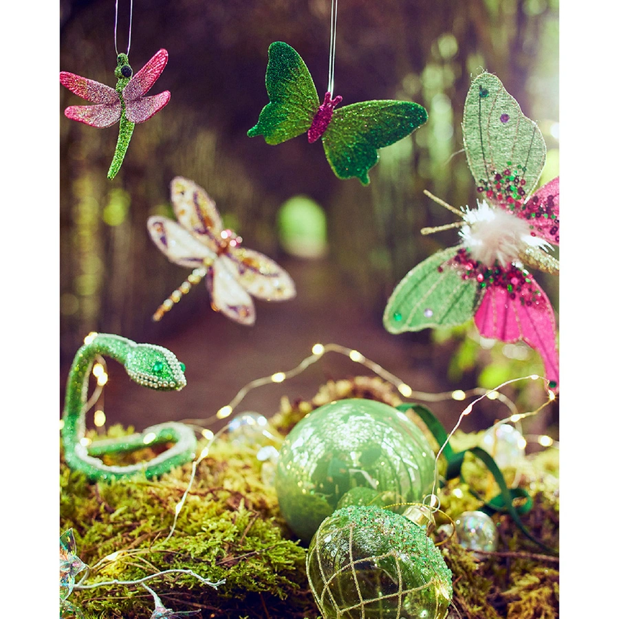 Kerstclip Vlinder Glitter 2 st. - Groen/Roze - afbeelding 2