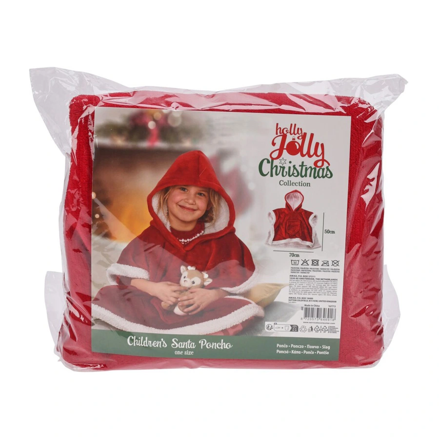 Kerstponcho Kids 100x70 cm - Rood - afbeelding 2