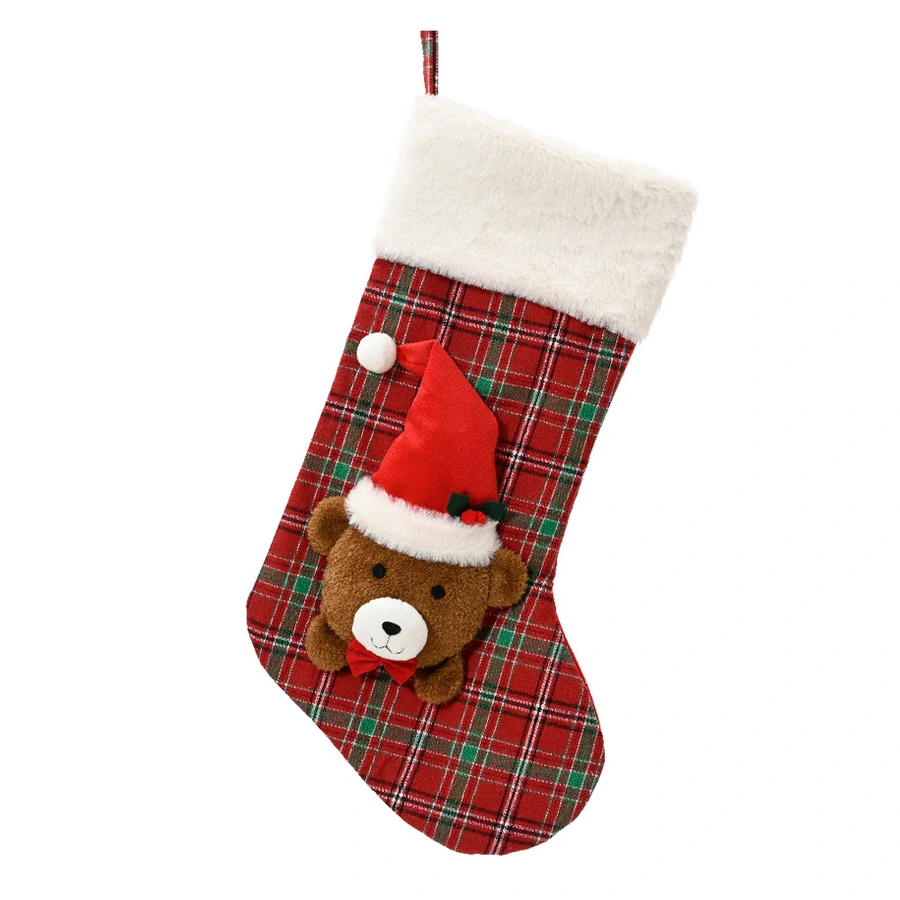 Kerstsok met Beer Geruit - 53 cm