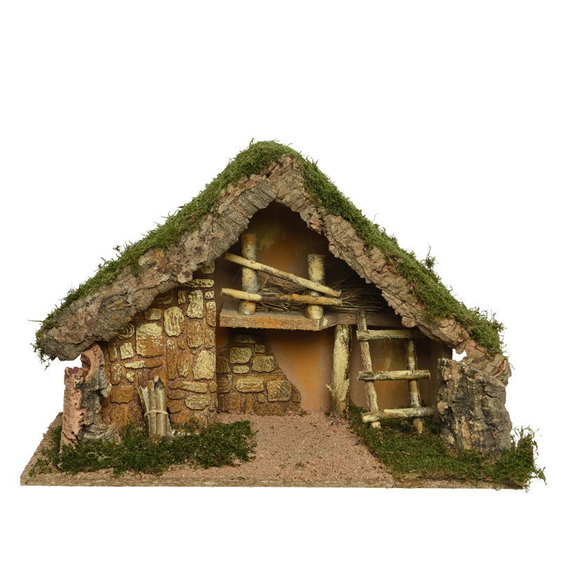 Kerststal met Ladder - 50x22x31 cm