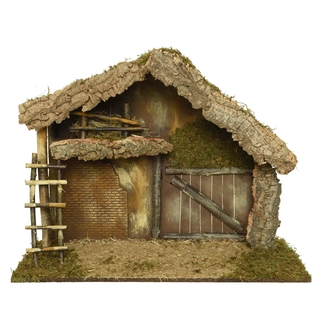 Kerststal met Ladder - 79x40x62 cm