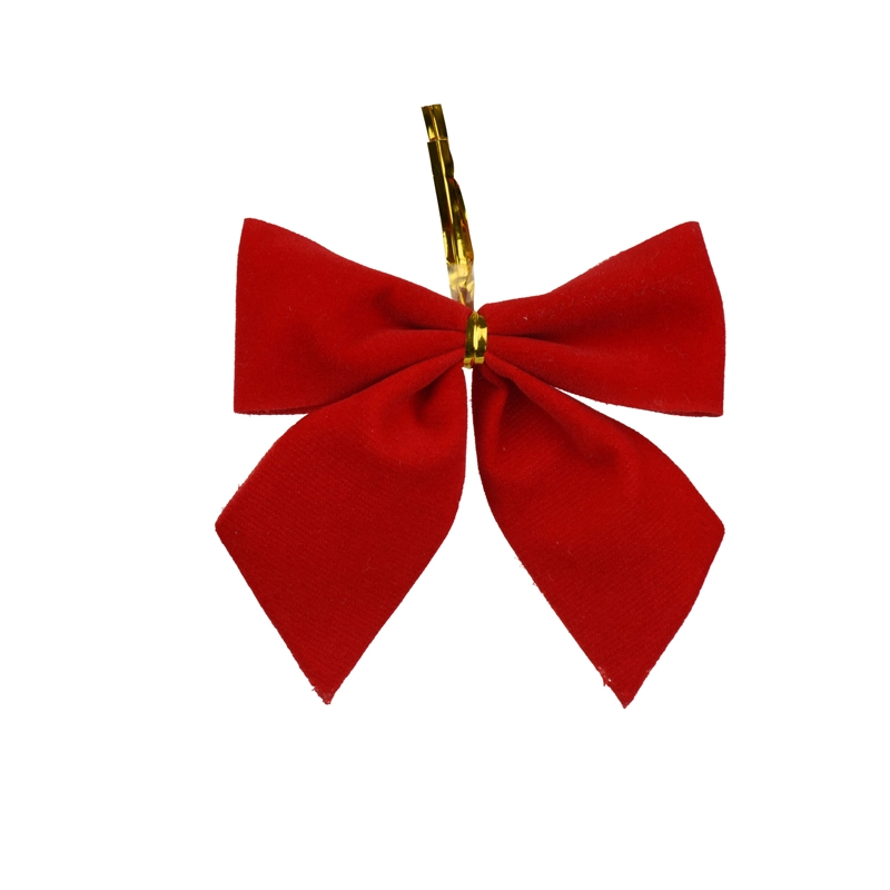 Kerststrik Flocked Rood - 9 cm - afbeelding 2