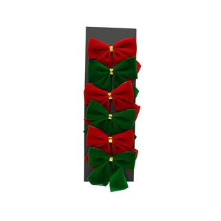 Kerststrik Flocked Rood/Groen - 5,5 cm