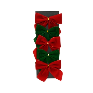 Kerststrik Flocked Rood/Groen - 9 cm
